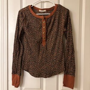 We The Free Brown Patterned Long Sleeve Top